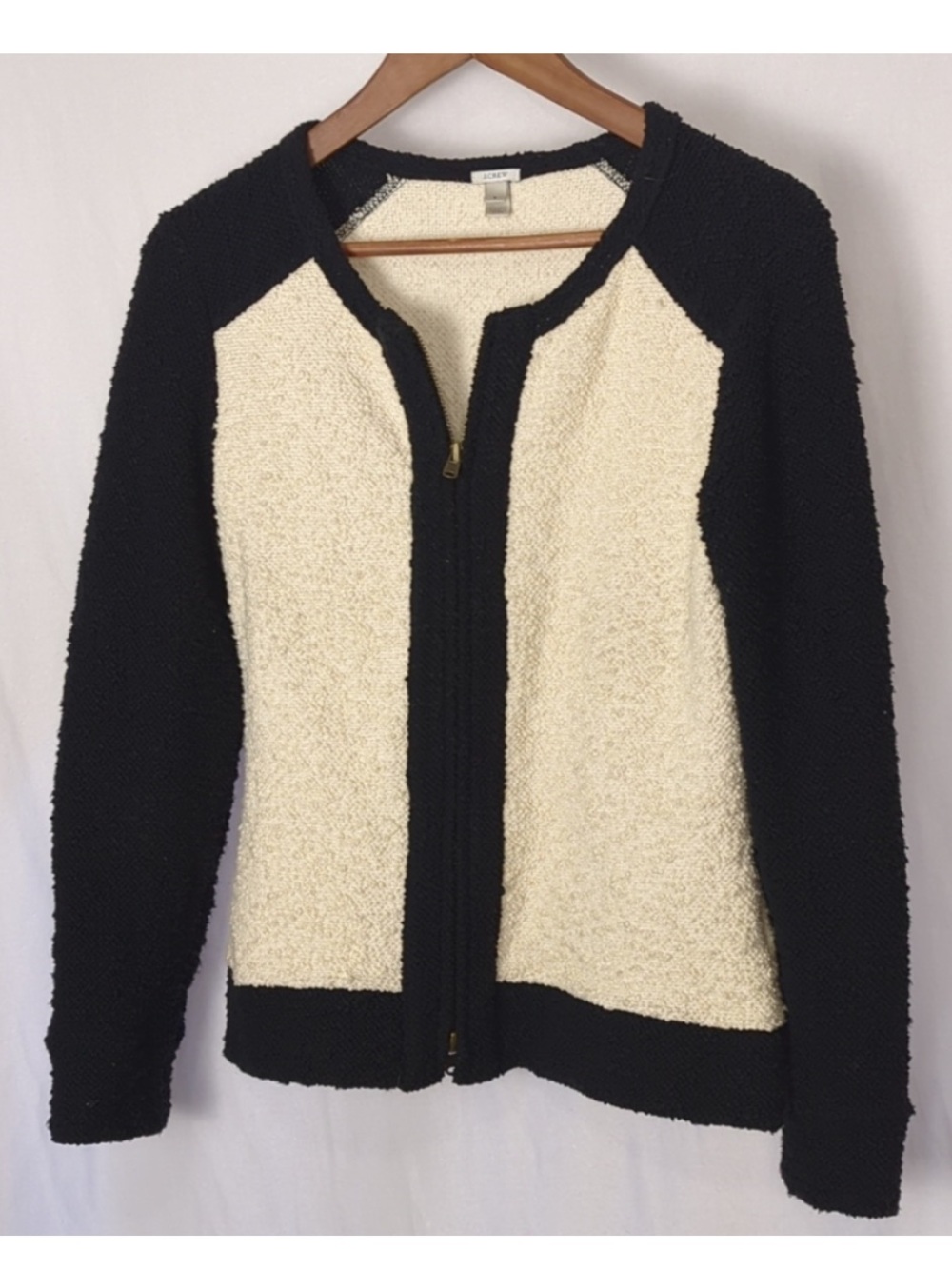 J. CREW • Blogger’s Favorite Boucle Baseball Colorblock Black & White Zip Jacket - Picture 9 of 14